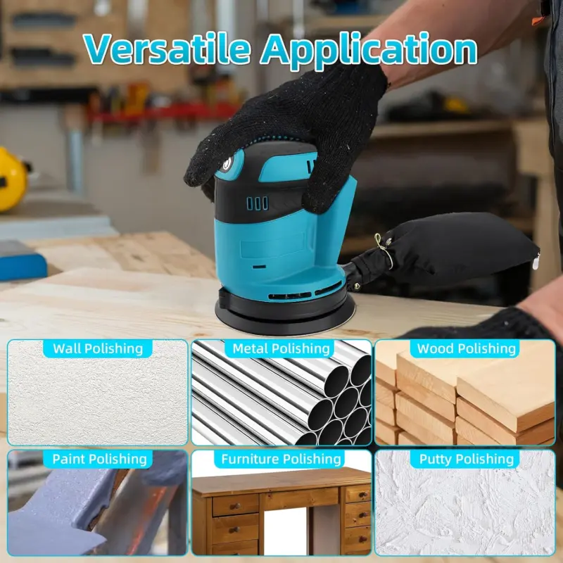 Brushless cordless orbital sander, compatible with Makita 18V batteries, 3 variable speeds (7500-15000 U/min), 12 x 125 mm sanding pads for sanding and polishing wood 3