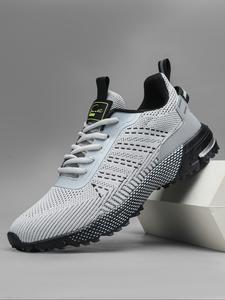 Men's Sporty Lace Up Front Breathable Mesh Sneakers, Casual Comfortable Non-slip Sports Running Shoes, Male All-match Round Toe Chunky Sneakers for Daily Life