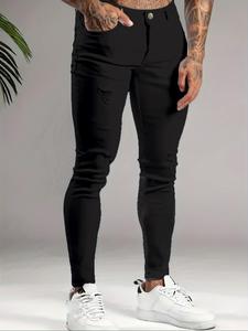 Men's Solid Color Skinny Jeans, Fashion Casual Comfy Denim Jeans for Daily Outdoor Wear, Mens Bottoms for All Seasons, Cotton