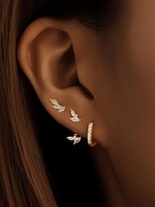 925 Sterling Silver Fashion Leaf Design Earrings Set, Artificial Zircon Decor Earrings, Gifts for Girlfriend, Casual Jewelry for Women, Trendy All-match & Exquisite Pretty Studs Jewelry for Birthday Gift