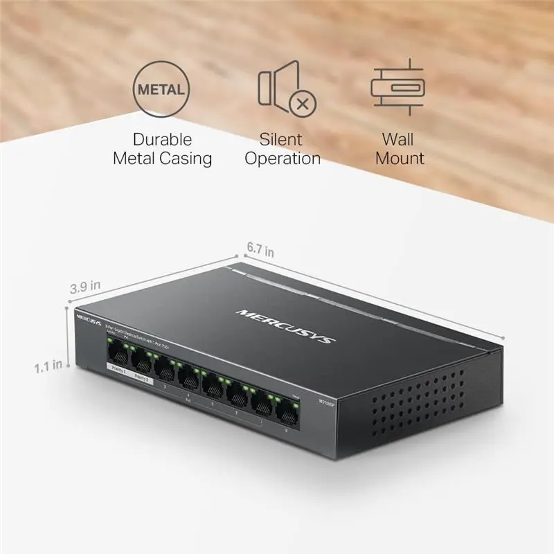 8-Port Gigabit Desktop Switch with 7-Port PoE+, PoE Power Budget 65W, compatible with 802.3af/at PDs, Power management, metal case, Plug & Play, No Configuration Required (MS108GP) 0