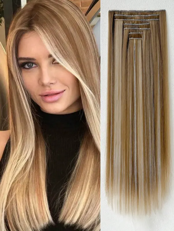 Clip In Hair Extensions 16 Clips 22 Inch 7pcs Set  Long Straight Hair Extension For Women Synthetic Hair Extensions Hairpieces 2