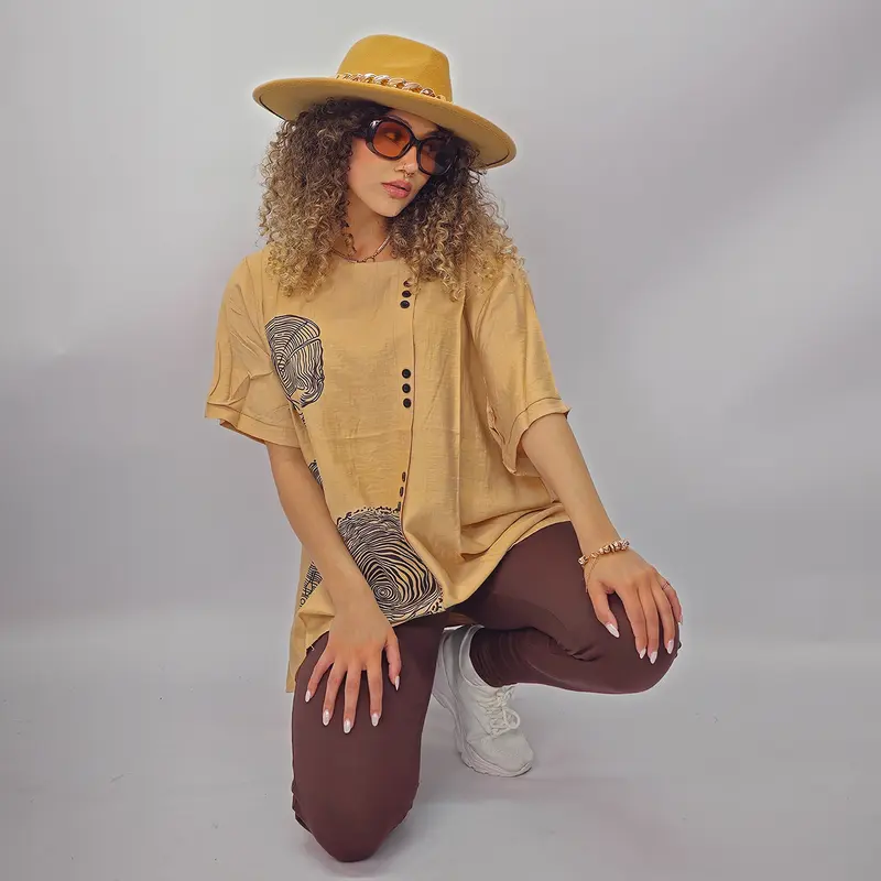 Love My Fashions Womens Short Sleeve Tree Ring Cotton Top Front Button Round Neck Loose Fit Spring Summer Casual Comfort For Womens  Everyday 2