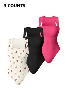 Women's Solid Ribbed Shapewear Bodysuit, Casual Comfy Tummy Control Butt Lifting Shaper, Ladies Shapewear for All Seasons