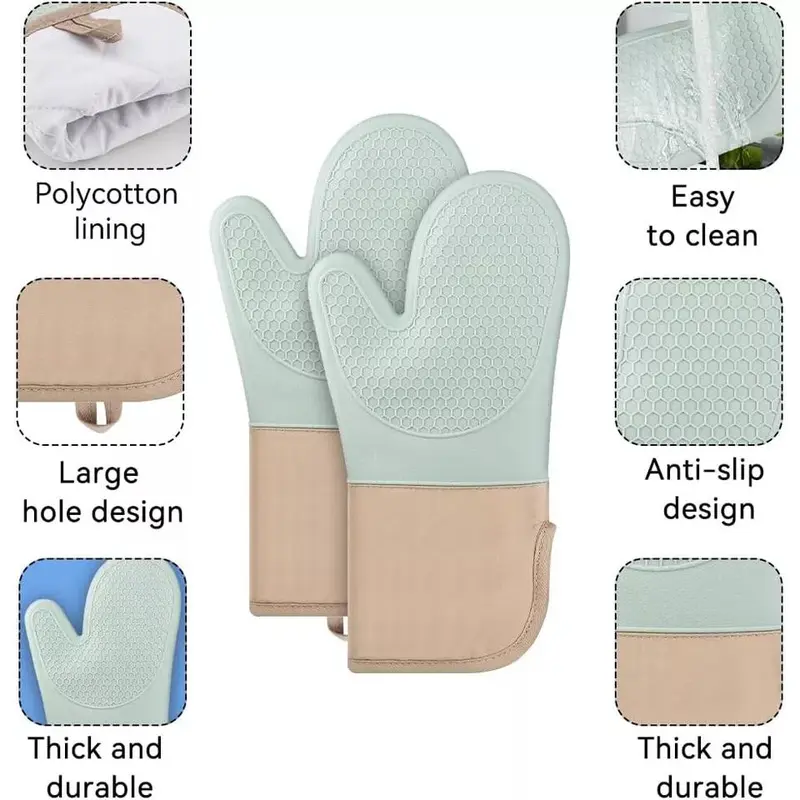 Heat Resistant Silicone Oven Gloves and Pot Mats Set for Cooking and Baking - Bakeware Kitchen Waterproof 1