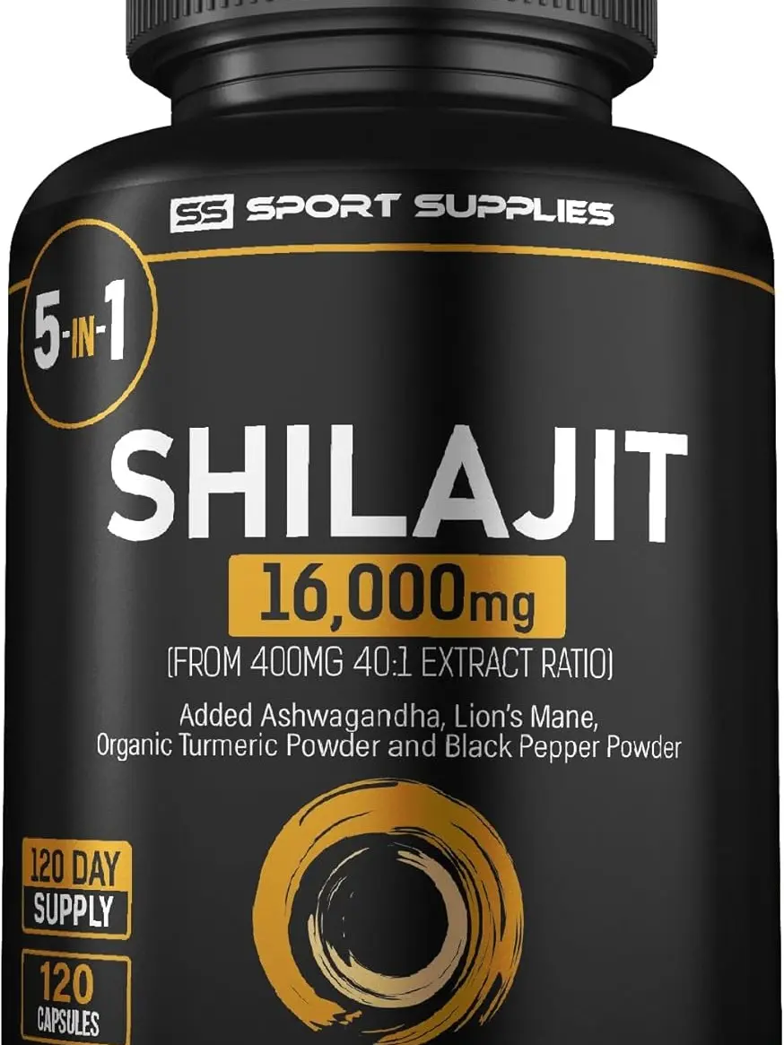 Shilajit Capsules 16,000mg -120 Days Supply - 60% Fulvic Acid - Added Ashwagandha, Lions Mane, Turmeric and Black Pepper - High Strength Himilayan Shalajit