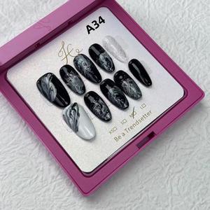 Press on nails faint sky black long manicure can be advanced handmade nails press  nails miffy  nails short  press  nails