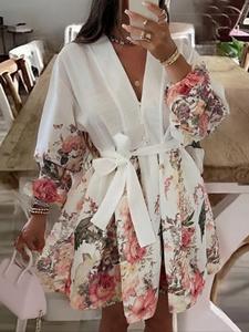 Women's Floral Print Dress, Boho V Neck Dress for Beach Holiday Vacation, Ladies Summer Clothes, Womenswear, Boho Earthy Girl Clothes, Casual Loose Dress, Casual Bohemian Dress
