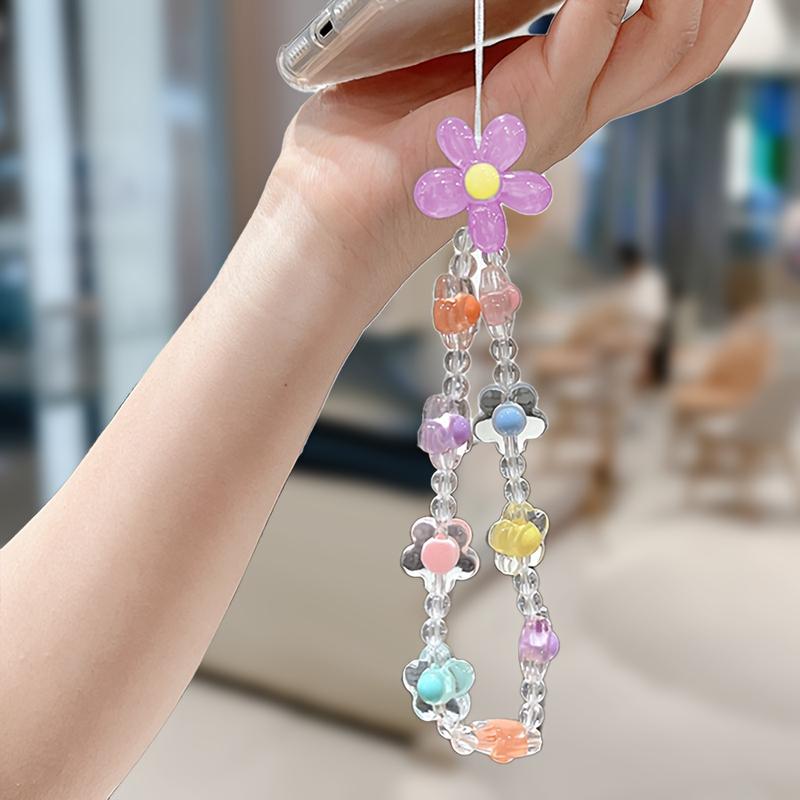 Colorful Flower Phone Strap, Fashionable Chain Pendant, Bead Bracelet, Flower Strap, Suitable for IPhone/Samsung Universal Accessories, Cute Phone Lanyard Bag Pendant, New Phone Case Lanyard, Perfect Gift for Girls 1