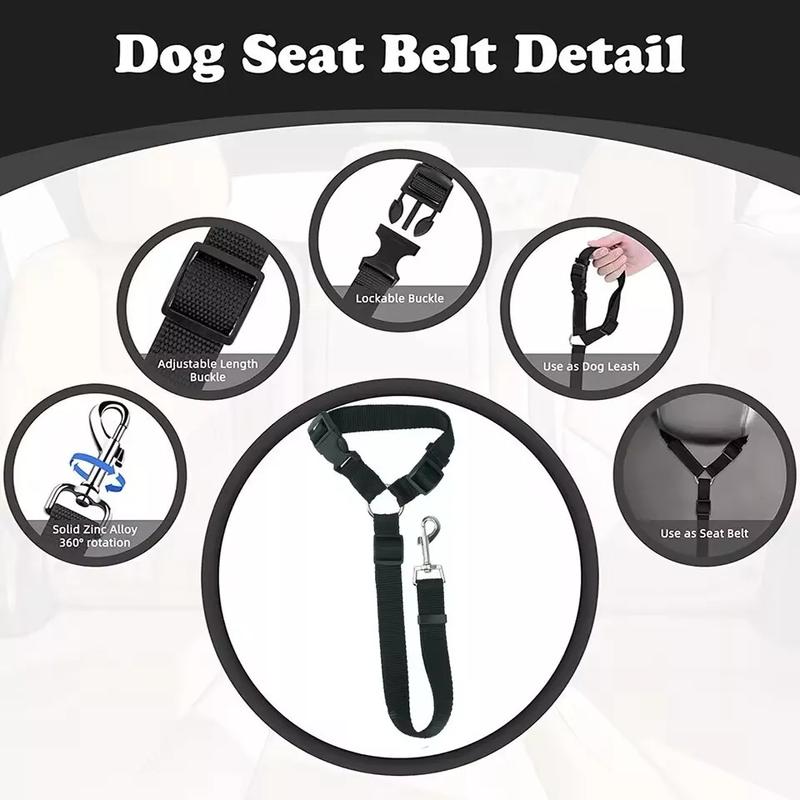 Pet Dog Adjustable Travel Seat Belt Car Safety Harness for Dogs, Crash Tested Dog Seat Belt Lead and Restraint Strap, Secure and Comfortable Car Travel Accessory for Small Medium Large Dogs, Puppy Car Seat Belt, Nylon Dog Car Harness, Dog Travel Gear 1