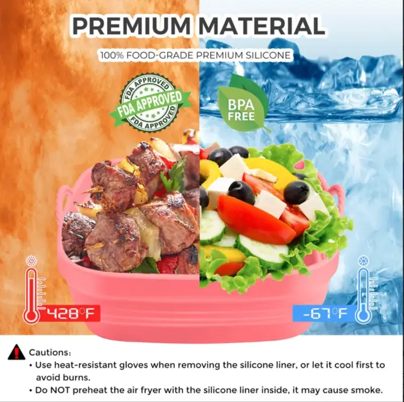 2 Pcs Flendy Foldable Air Fryer Silicone Liners | Extra Strong & Reusable | Non-Stick & Easy Clean 2
