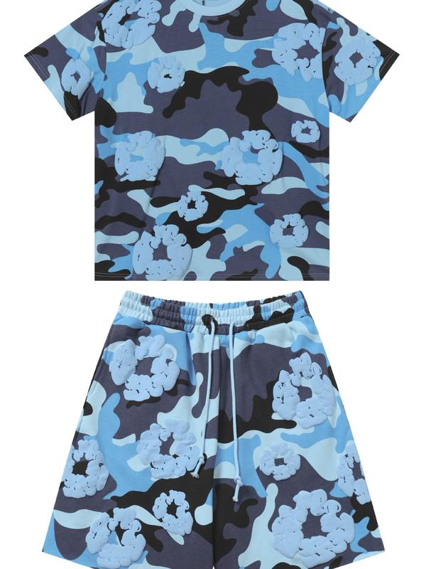 New Unisex T-Shirt Shorts Set Foam Print High Street Simple All-Match Drawstring Five-Point Sports Pants Sset 8