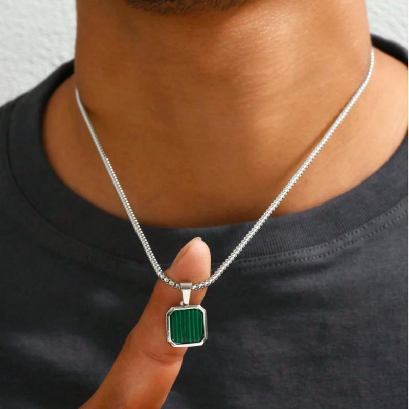 1pc Simple Punk Black Painted Pendant Necklace with Stainless Steel Chain, Daily and Business Accessories for Men, Ideal Gift 3
