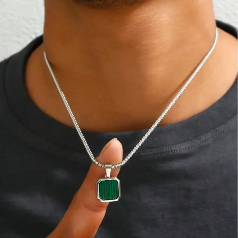 1pc Simple Punk Black Painted Pendant Necklace with Stainless Steel Chain, Daily and Business Accessories for Men, Ideal Gift 3