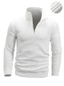 Men's Plaid Jacquard Zip Up Half Placket Sweatshirt, Loose Casual Long Sleeve Pullover for Fall & Winter, Men's Clothes for Daily Wear