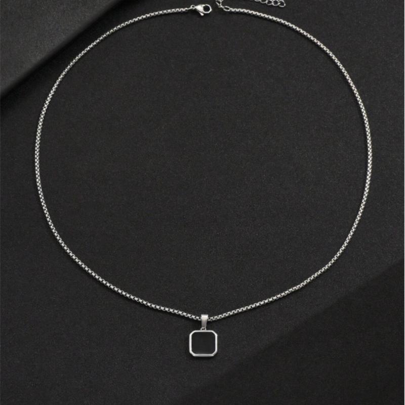 1pc Simple Punk Black Painted Pendant Necklace with Stainless Steel Chain, Daily and Business Accessories for Men, Ideal Gift 1