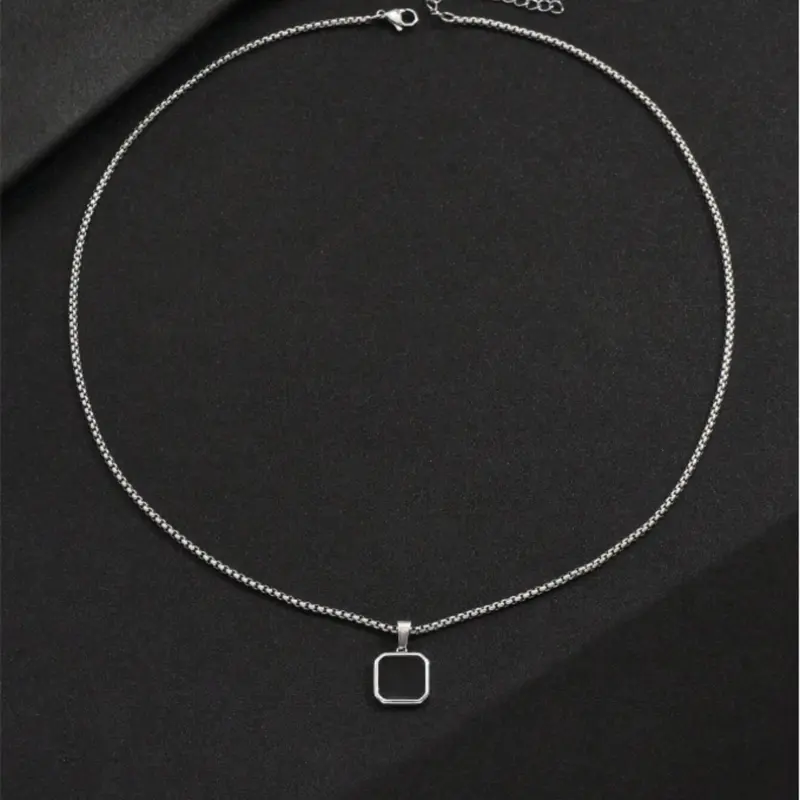 1pc Simple Punk Black Painted Pendant Necklace with Stainless Steel Chain, Daily and Business Accessories for Men, Ideal Gift 1