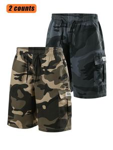 Men's Solid / Camouflage Print Cargo Shorts, Casual Comfy Breathable Shorts for Daily Wear, Men's Bottoms for All Seasons, Drawstrings Shorts