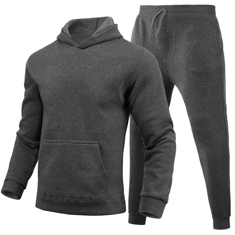 Spring and autumn solid color pullover sweatshirt sports suit hooded men's sports sweatshirt suit 3