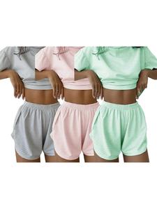 Women's Casual Loose Knit Short Sleeve Top, High Waist Split Shorts Set, All Seasons Home Wear, Christmas & New Year