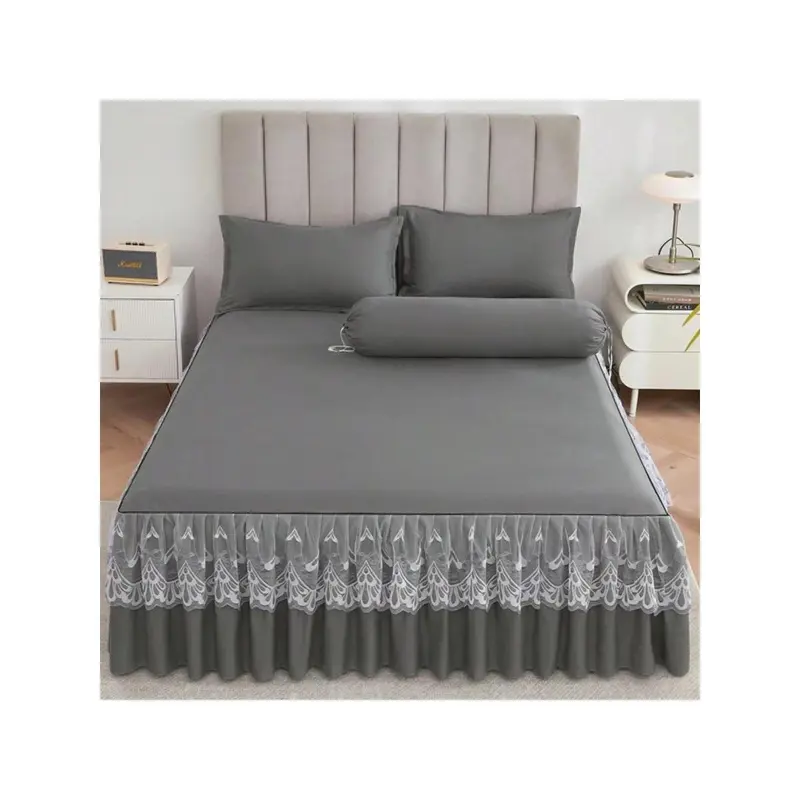 1pc Elegant Lace Bed Skirt, Solid Color Soft Anti-Dust Bedspread All Season, Plus Size, Slip-Resistant Bed Sheet, Bedroom Decor (Bed Skirt X1, No Pillow Case) 3