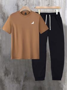 Two-Piece Set Men Outfits, Loose Bird Print Tee & Drawstring Waist Pants Lounge Co-ord Set, Casual Summer Clothes Lounge Set for Daily Wear, Size Runs A Little Large