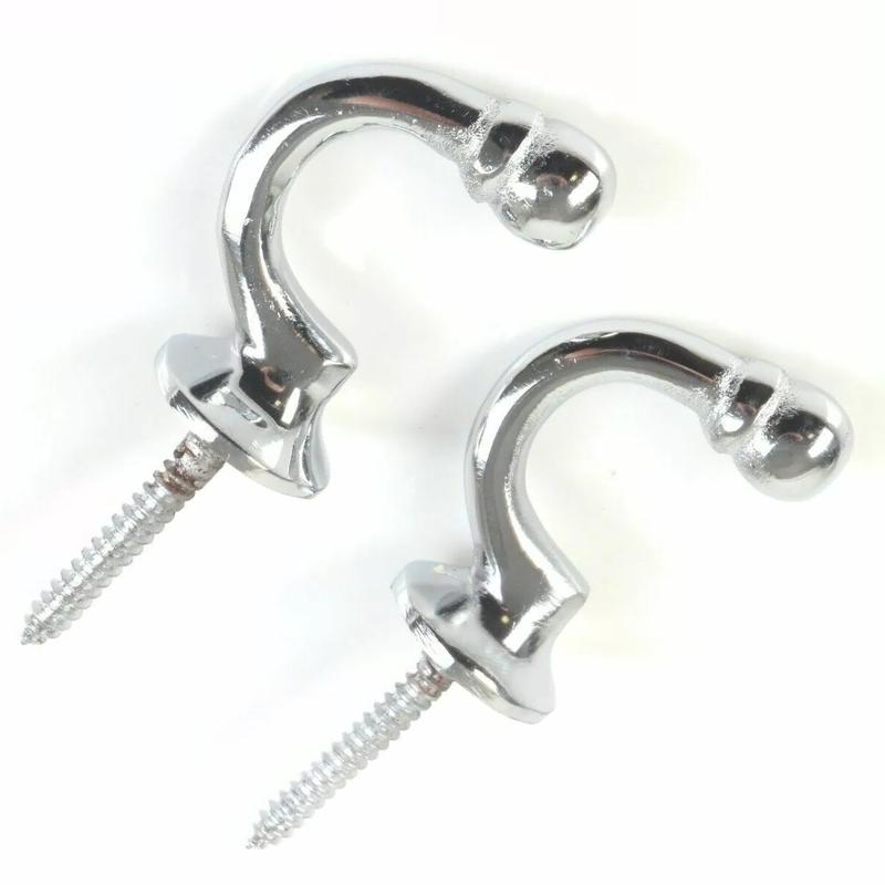 Product Introduction of 2x POLISHED CHROME TIE BACKS 1 Pair Ball End Curtain Drape Tassel Screw In Hooks 3