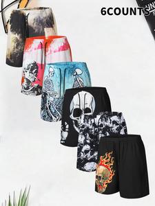 Men's Skeleton Print Boxer Briefs, Regular Fit Casual Comfy Breathable Underwear for Daily Wear, Men's Underwear for Summer