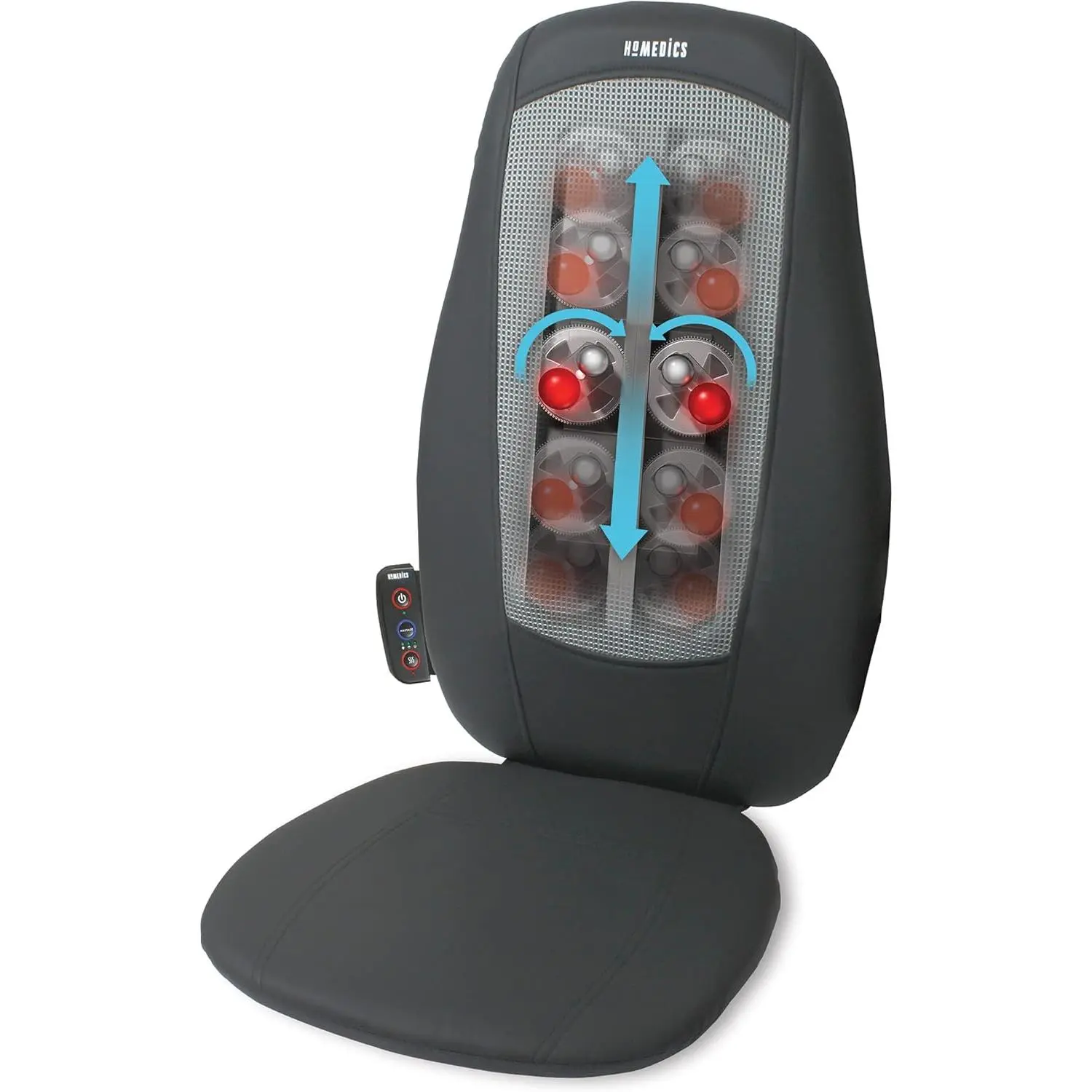 HoMedics Shiatsu Back and Shoulder Massager - Adjustable Massage Chair, Ease Stiffness / Tension with 3 Zone Settings, Relax Full, Upper + Lower Back Muscles, Roller, Vibration, Soothing Heat – Black