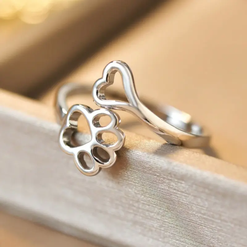 Cute bear claw zinc alloy ring and simple heart design for women daily wear 4