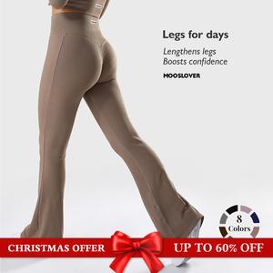 Mooslover UK Ribbed Flare Yoga Trousers High-Waist Seamless Squat Proof Dri-Fit Breathable Athletic Leggings【ChristmasOutfits】