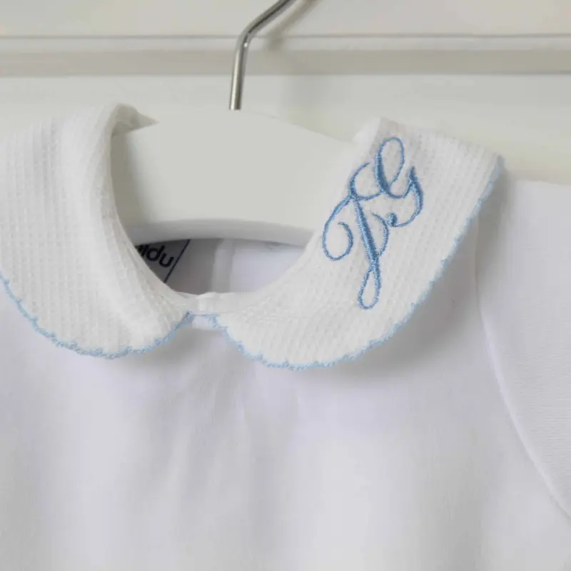Babidu Boys White Cotton long Sleeved Blue Edge Bodysuit 4