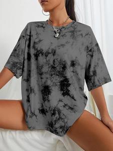 Plus Size Tie Dye Print Drop Shoulder Tee, Fashion Casual Round Neck Half Sleeve T-shirt for Daily Outdoor Wear, Women Plus Clothing, Soft Fabric Garment