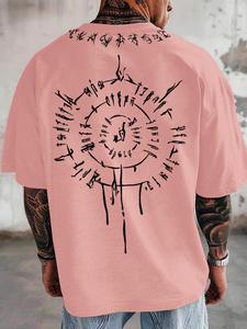 Men's Viking Compass Print Round Neck Graphic Tee, Loose Casual Short Sleeve T-shirt for Summer, Men's Top for Daily Wear, Tropical, Casual Style Tee