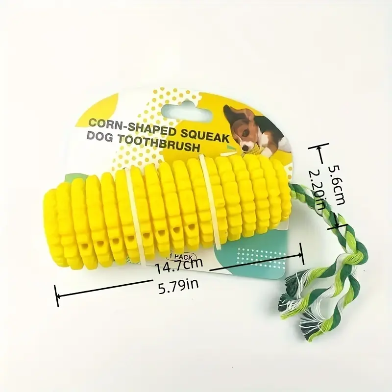 Interactive Corn-Shaped Dog Chew Toy with Squeaker - Durable Rubber Dental Care Stick for All Breeds 1