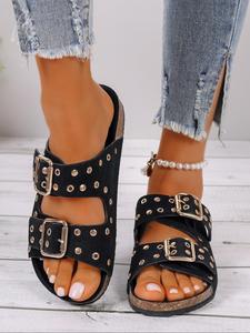 Women's Fashion Studded Decorated Buckle Sandals, Casual Comfortable Flat Sandals for Summer, Lightweight Breathable Shoes for Daily Wear