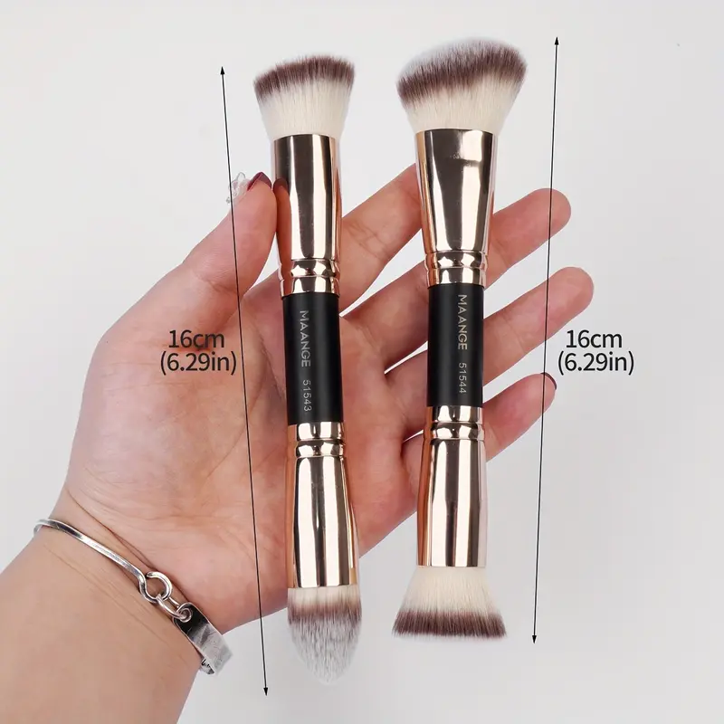 2 Contour Foundation Make-up Brushes, Easy To Carry, Suitable for Travel, BB Cream Application, Women's Gift Double Head Foundation Make-up Powder Blusher Brush, Two Three Color Soft Hair Beauty Tools, Face Repair Brush, Powder Brush, Makeup Brush 8