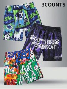 Men's Letter Print Drawstring Waist Shorts, Regular Fit Casual Comfy Beach Shorts, Men's Summer Bottoms for Vacation Holiday