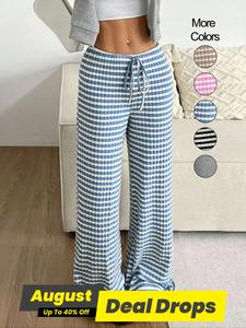 Women's Striped Print Tie Front Straight Leg Pants, Loose Fit Comfy Trousers for Spring & Fall, Women's Bottoms for Daily Wear, Casual Streetwear Trousers, Drawstring Waist Pants
