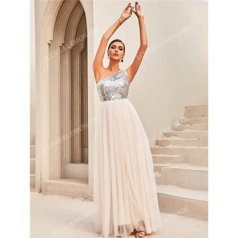 Hem Mesh Shoulder LOVE LEMONADE Contrast Sequin One Overlay Formal Dress 3