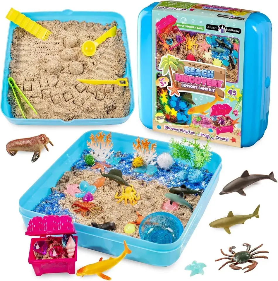 Sensory Bin Kit Sensory Box with 2lb Play Sand & Over 45 Fun Pcs