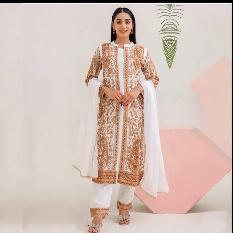 Luxury linen jacket style embroidered 3pcs salwar kameez 3