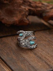 Boho Style Turquoise Decor Cuff Ring, Gifts for Her, Vintage Adjustable Open Ring, Fashion Jewelry Accessories for Women & Girls for Party, Daily Decor