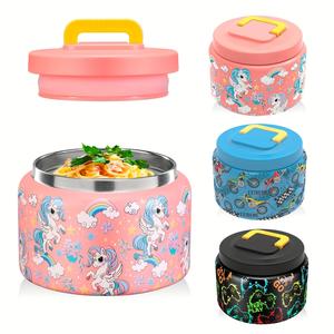 Cartoon Pattern Pastel Lunch Soup Box, Portable Thermal Soup Container without Spoon, Kitchenware Insulated Food Storage Box with Handle for School Office Travel, Children's Day Gift, Easter Gifts, Thermal Lunch Boxes, Tableware, Insulated Bento Box