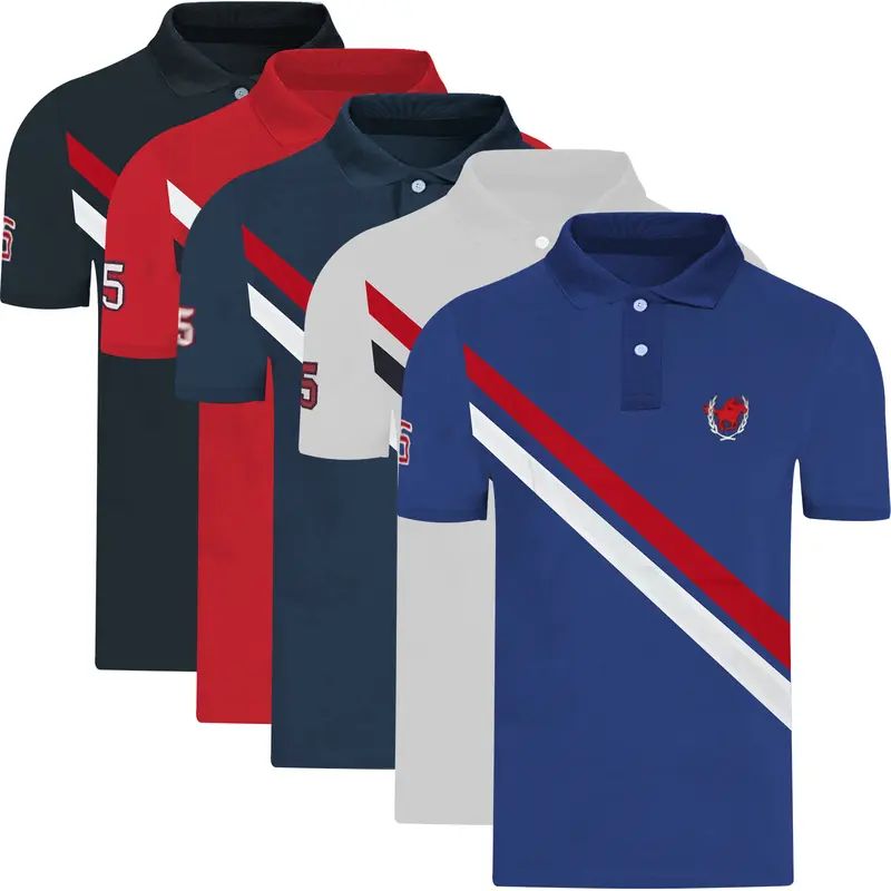 Mens 5 Pack Polo Shirt Striped Contrast Panel Horse Logo Casual Summer Collared Pique Top T Shirt Multi Pack Set Classic Cotton 2