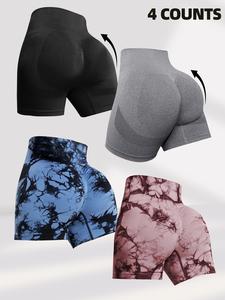 Women's Solid & Tie Dye Print Gym Shorts, Soft Comfy Breathable High Stretch Seamless Yoga Shorts, Ladies Sportswear for Gym Workout Running, Athletic Clothing