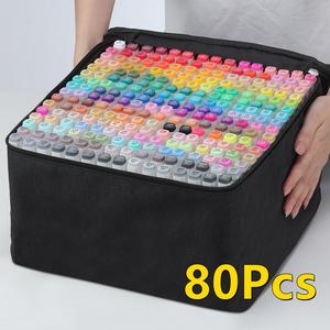 60/80 Colors Art Markers Pen, 1 Set Portable Dual Tip Bullet & Chisel Art Marker Set with Bag, Crafts Art Supplies for Coloring, Drawing, Blending and Sketching