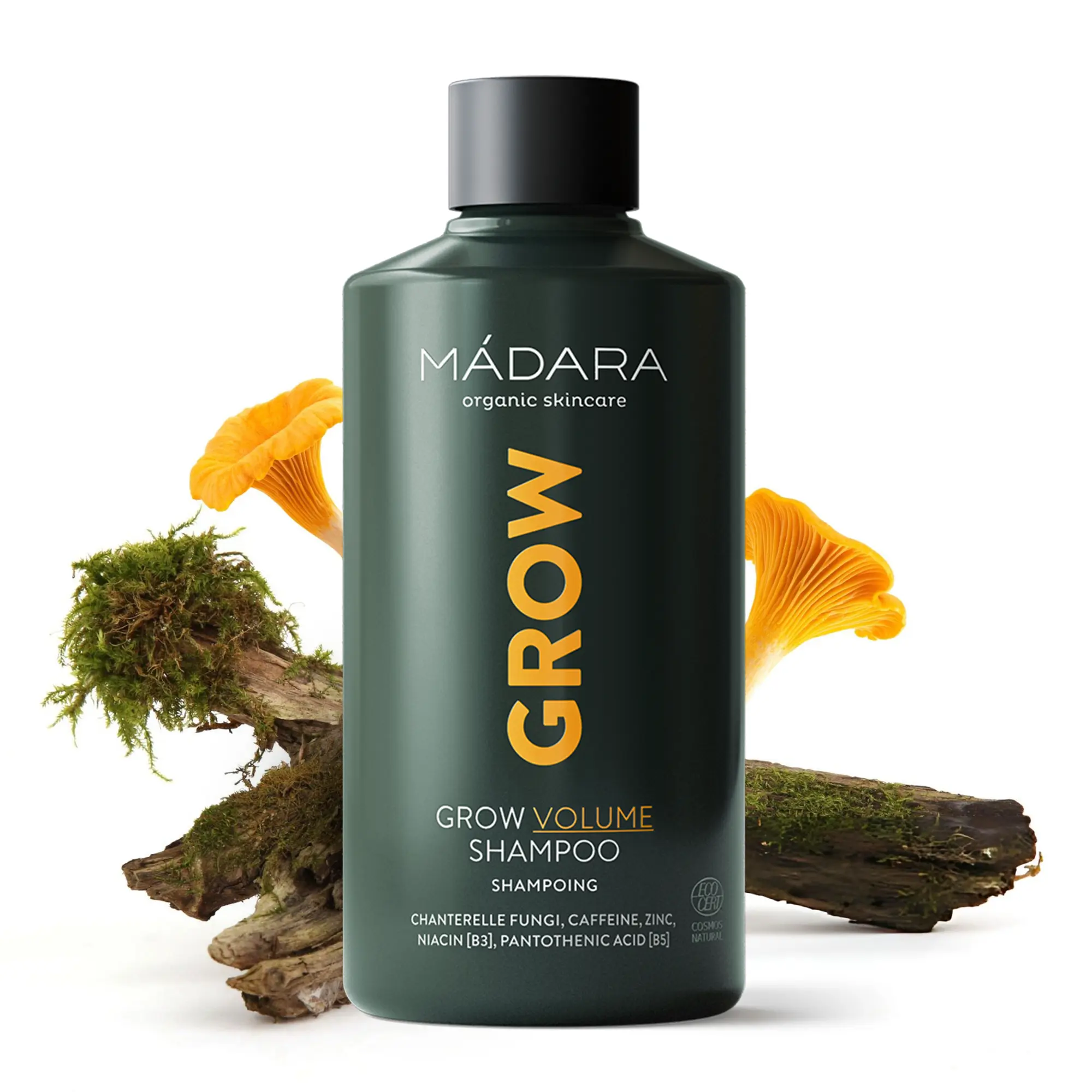 MÁDARA Organic Skincare | Grow Volume Shampoo – 250ml, With caffeine, biotin (B7) and niacin (B3), Fungi-based natural hair growth shampoo for fine, thinning hair, COSMOS natural certified Conditioner Haircare