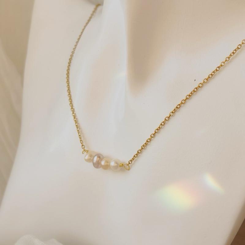 4pcs Fresh water pearl necklace different colour pearls tarnish free silver and gold 1