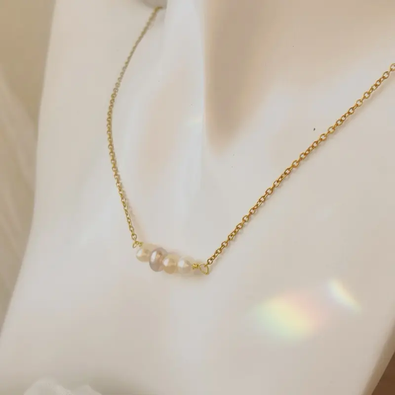 4pcs Fresh water pearl necklace different colour pearls tarnish free silver and gold 1